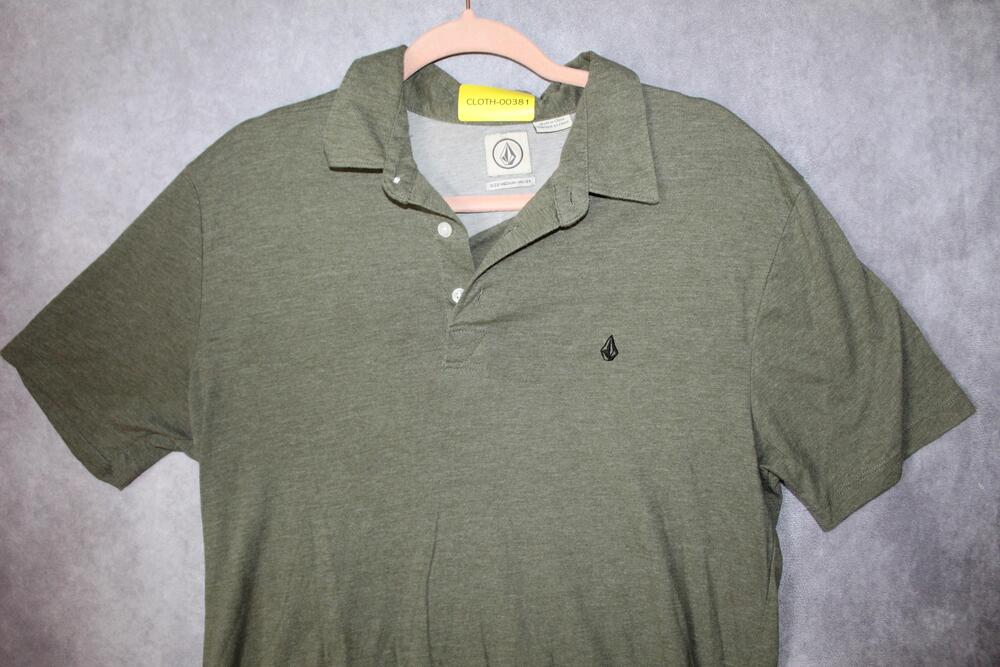 Volcom Polo Shirt Mens M Green Cotton Blend Jersey Short Sleeve Collared Logo